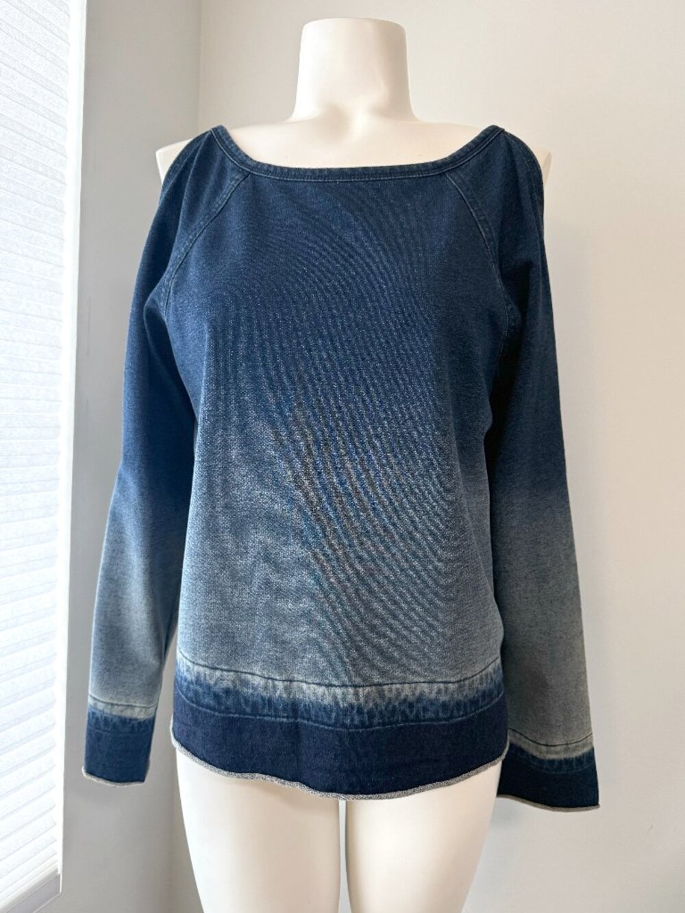 Bailey 44 Washed Denim Look Cold-Shoulder French Terry Sweatshirt